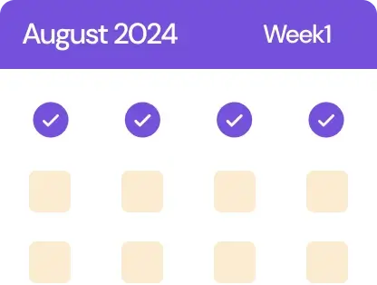 graphic with calendar showing Month of August 2024 - week 1 and checkmarks